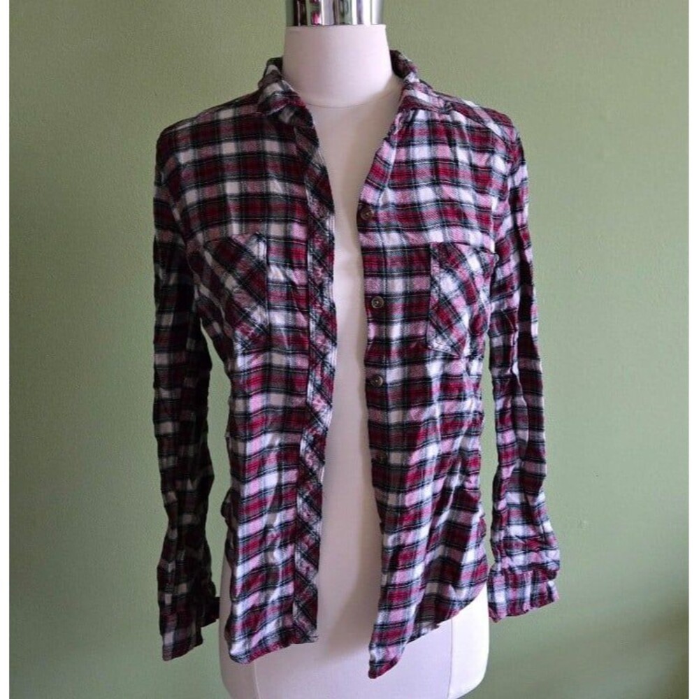 Abercrombie & Fitch Red and Green Striped Flannel Size Medium
